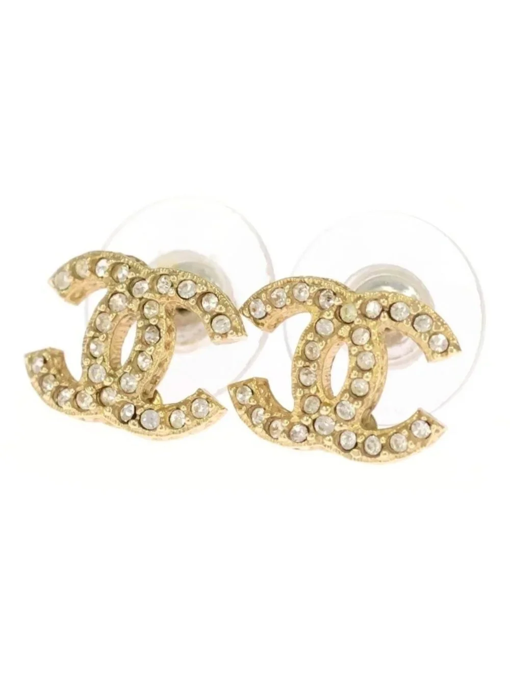 Chanel CC Logo Rhinestone Earrings Gold